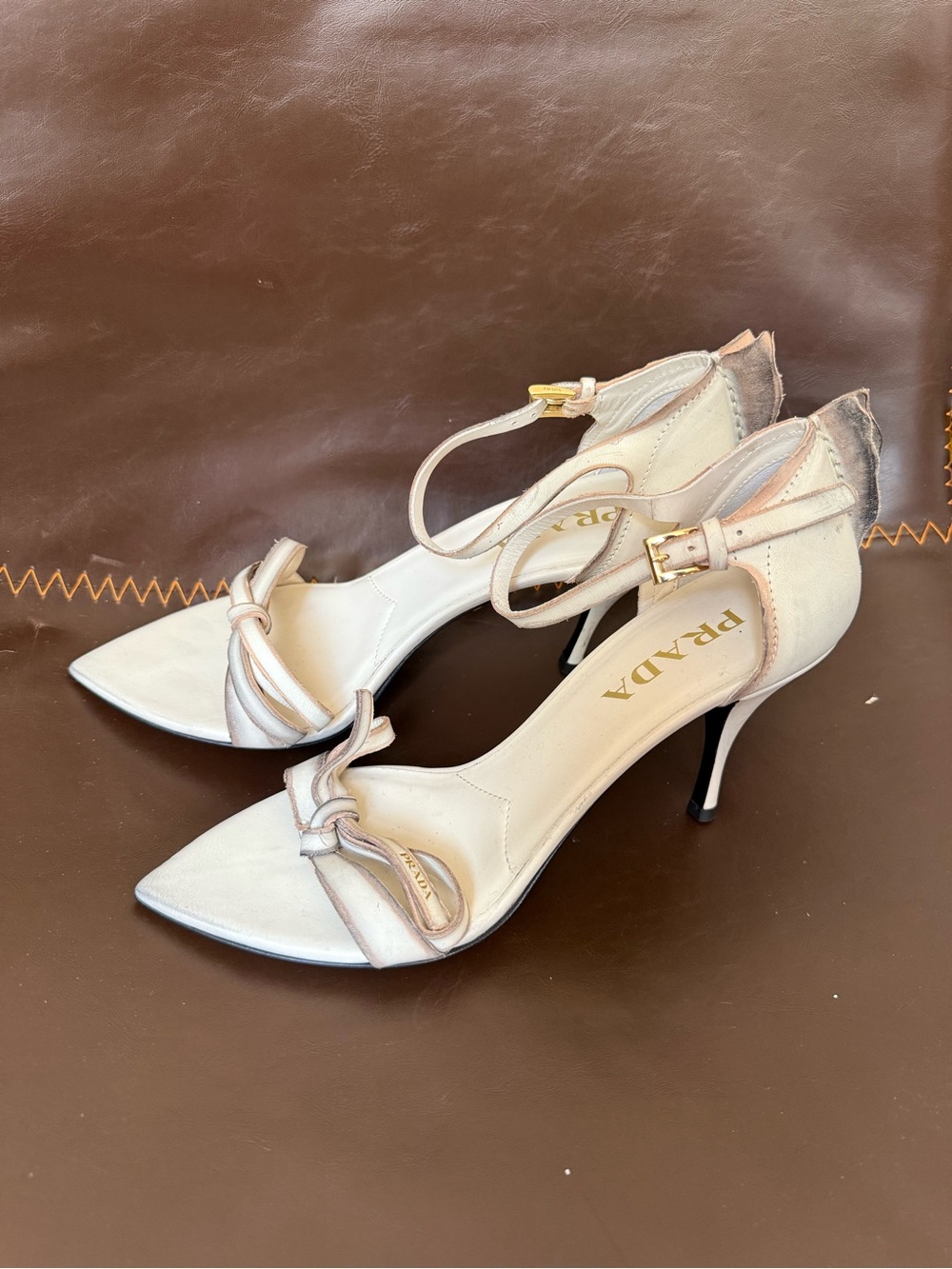Prada Distressed Bow Sandal Heels